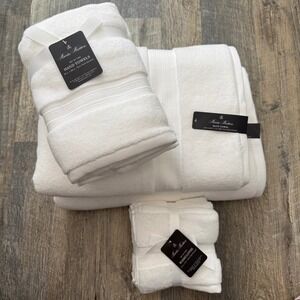 NWT Brooks Brothers white bath towel hand towel washcloth 100% cotton